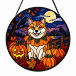 Shiba Inu Halloween stained glass suncatcher window hanging, suitable for home and garden decoration