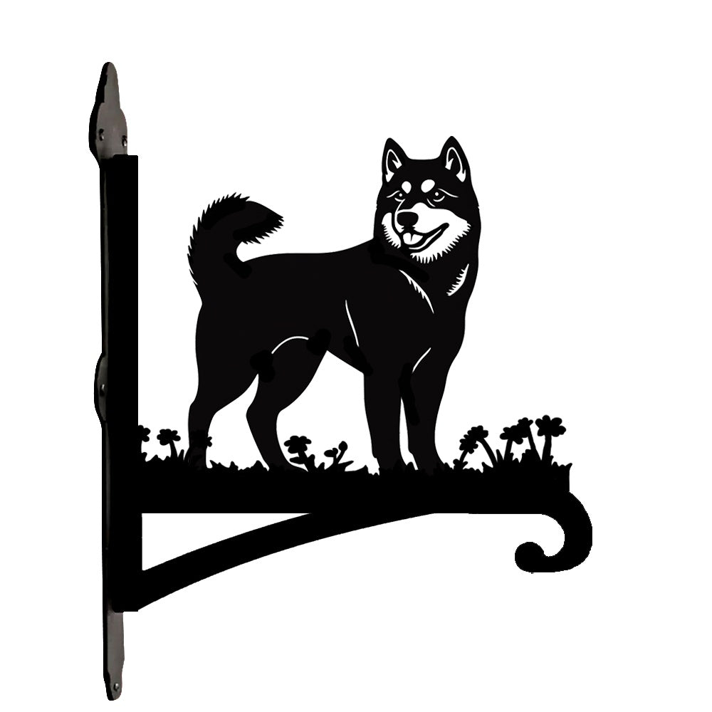 Shiba inu metal hanging basket bracket mounted on outdoor wall for plant decoration