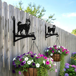 Shiba inu metal hanging basket bracket mounted on outdoor wall for plant decoration