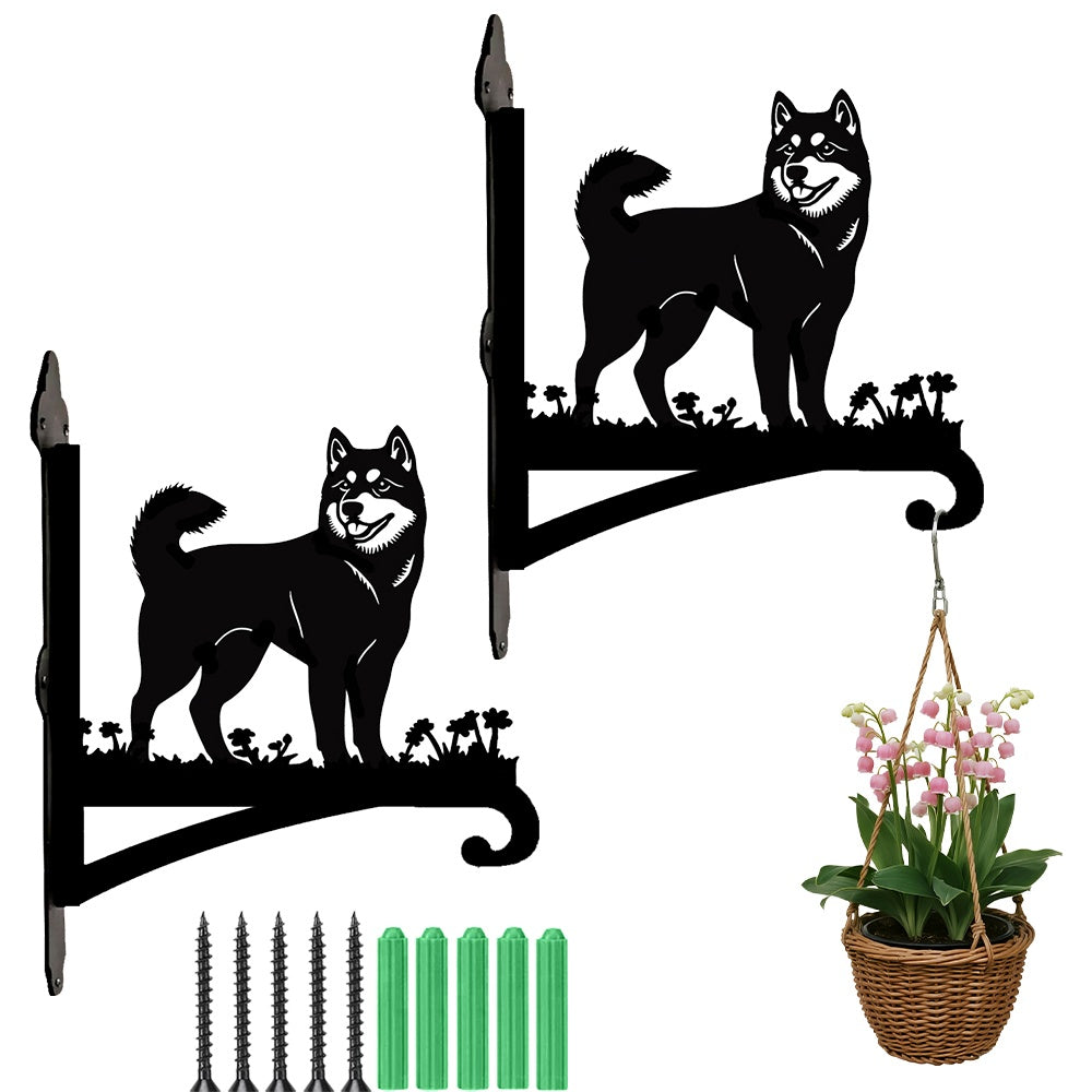 Shiba inu metal hanging basket bracket mounted on outdoor wall for plant decoration