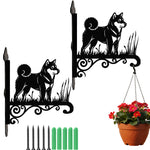 Shiba inu metal hanging basket bracket mounted on outdoor wall for plant decoration