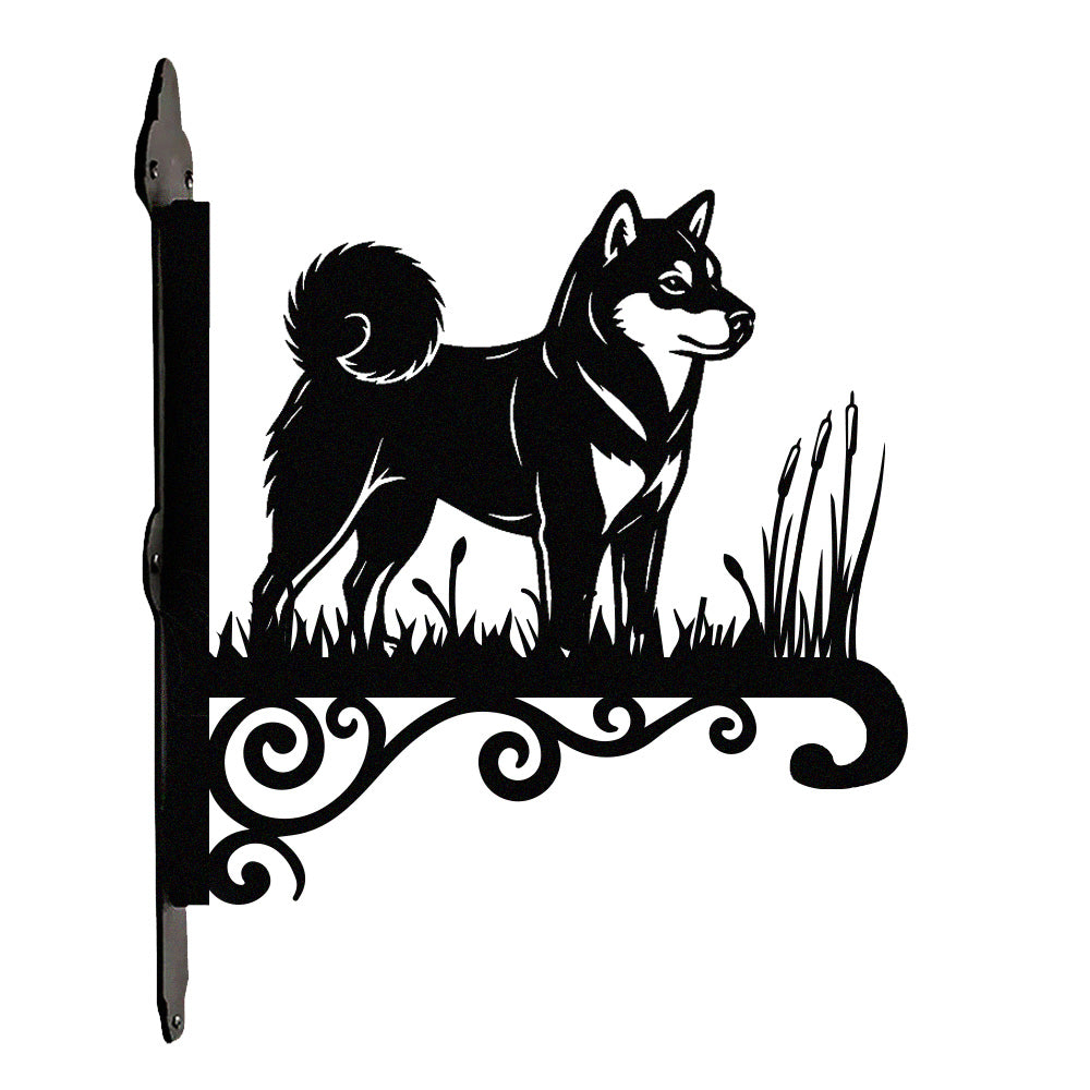 Shiba inu metal hanging basket bracket mounted on outdoor wall for plant decoration