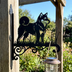 Shiba inu metal hanging basket bracket mounted on outdoor wall for plant decoration