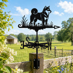 Shiba inu metal weather vane with directional arrows and mounting rod, outdoor roof and garden decoration