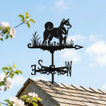 Shiba inu metal weather vane with directional arrows and mounting rod, outdoor roof and garden decoration