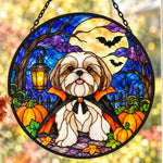 Shih Tzu Halloween stained glass suncatcher window hanging, suitable for home and garden decoration