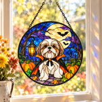 Shih Tzu Halloween stained glass suncatcher window hanging, suitable for home and garden decoration