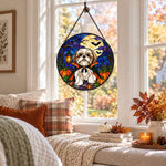 Shih Tzu Halloween stained glass suncatcher window hanging, suitable for home and garden decoration