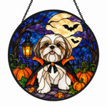 Shih Tzu Halloween stained glass suncatcher window hanging, suitable for home and garden decoration