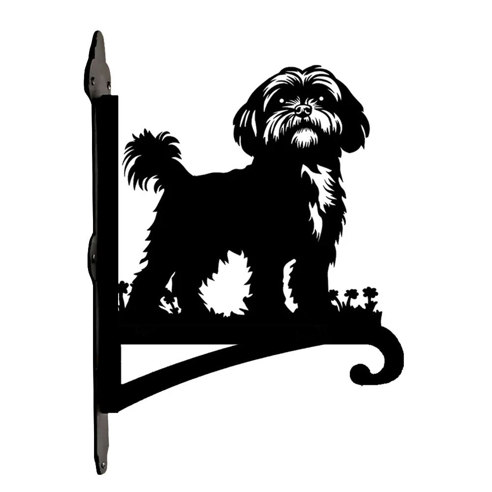 Shih tzu metal hanging basket bracket mounted on outdoor wall for plant decoration