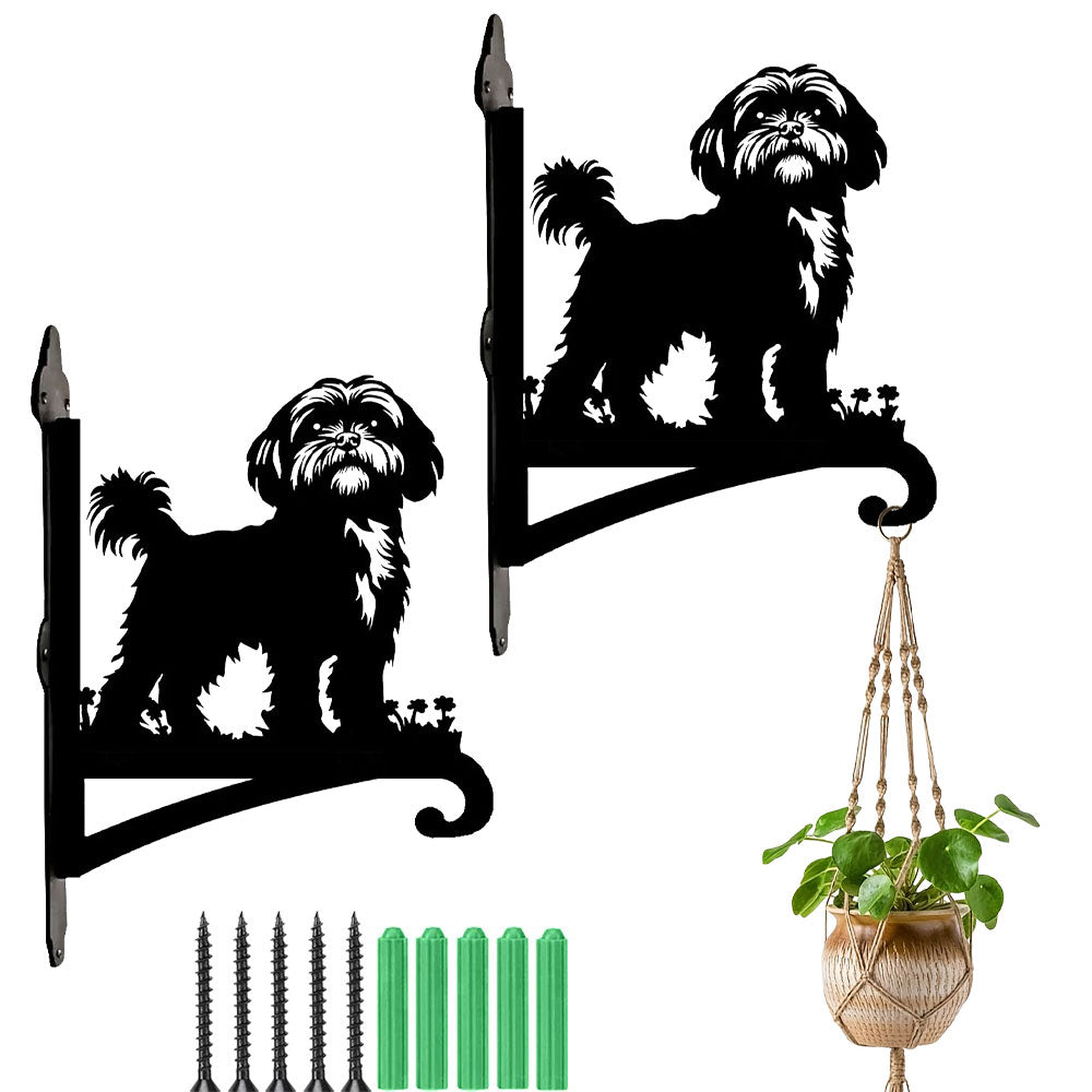 Shih tzu metal hanging basket bracket mounted on outdoor wall for plant decoration