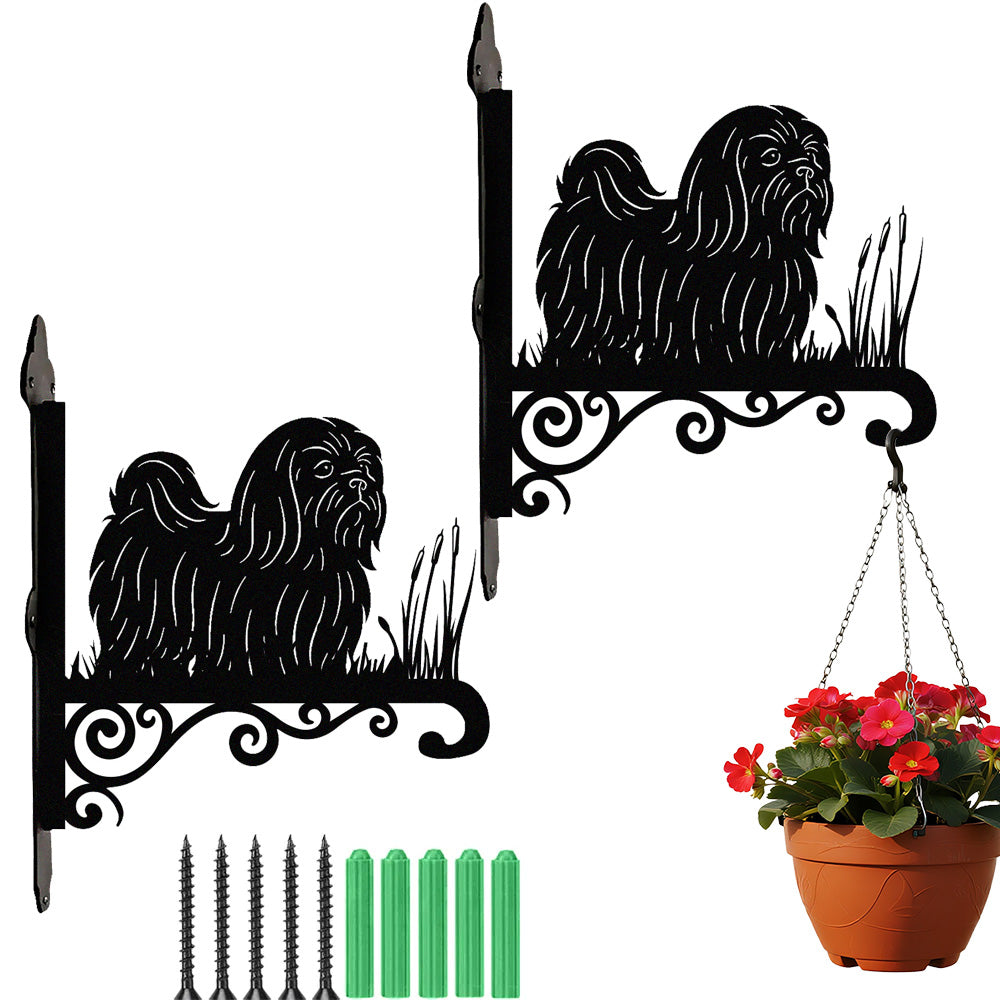 Shih tzu metal hanging basket bracket mounted on outdoor wall for plant decoration