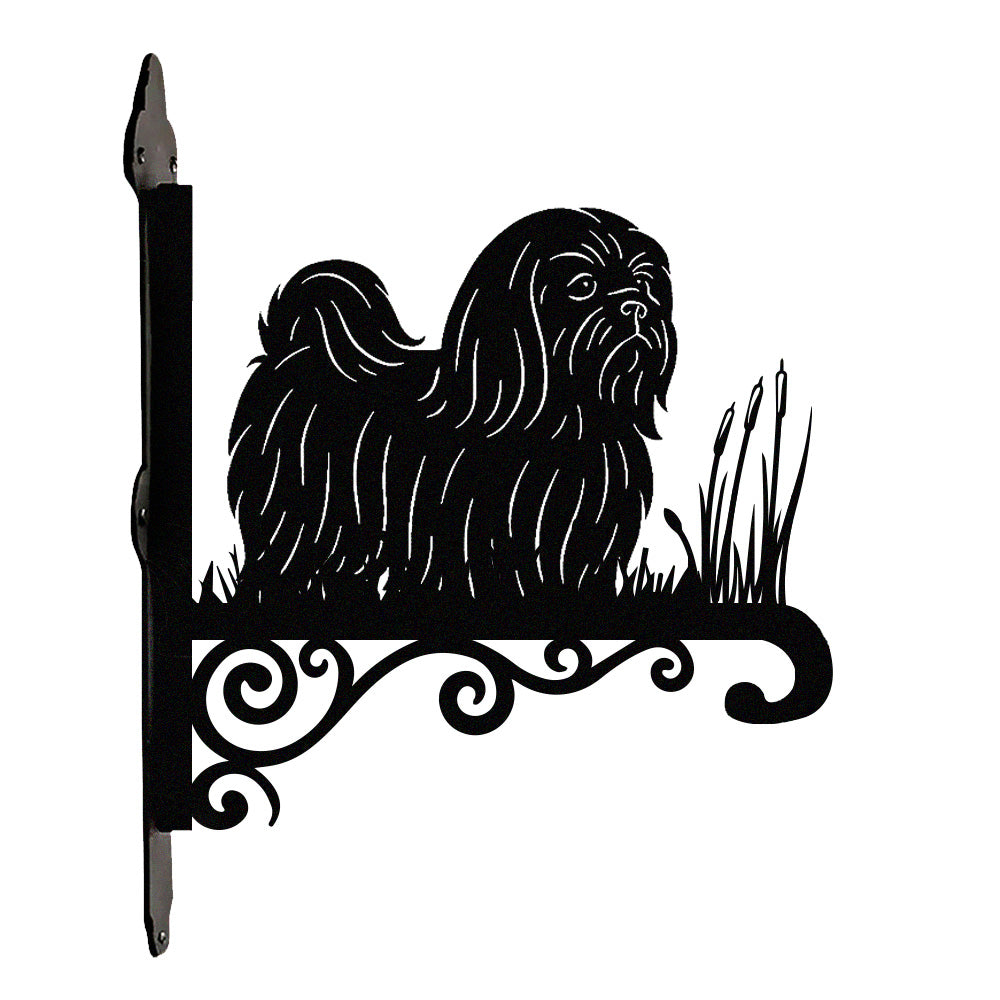 Shih tzu metal hanging basket bracket mounted on outdoor wall for plant decoration