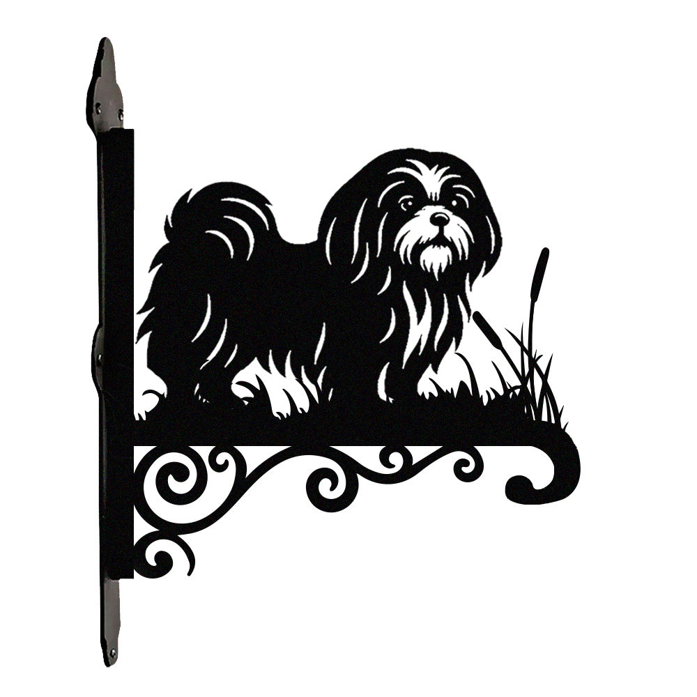 Shih tzu metal hanging basket bracket mounted on outdoor wall for plant decoration