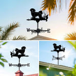 Shih tzu metal weather vane with directional arrows and mounting rod, outdoor roof and garden decoration