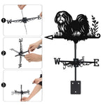 Shih tzu metal weather vane with directional arrows and mounting rod, outdoor roof and garden decoration