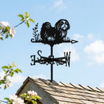 Shih tzu metal weather vane with directional arrows and mounting rod, outdoor roof and garden decoration