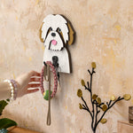 Wooden shih tzu dog wall hook key and leash holder for home entryway organizer
