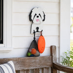Wooden shih tzu dog wall hook key and leash holder for home entryway organizer