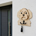Wooden shih tzu dog wall hook key and leash holder for home entryway organizer