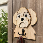 Wooden shih tzu dog wall hook key and leash holder for home entryway organizer
