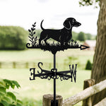 Short Haired Dachshund metal weather vane with directional arrows and mounting rod, outdoor roof and garden decoration