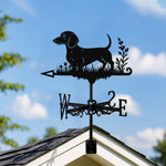 Short Haired Dachshund metal weather vane with directional arrows and mounting rod, outdoor roof and garden decoration