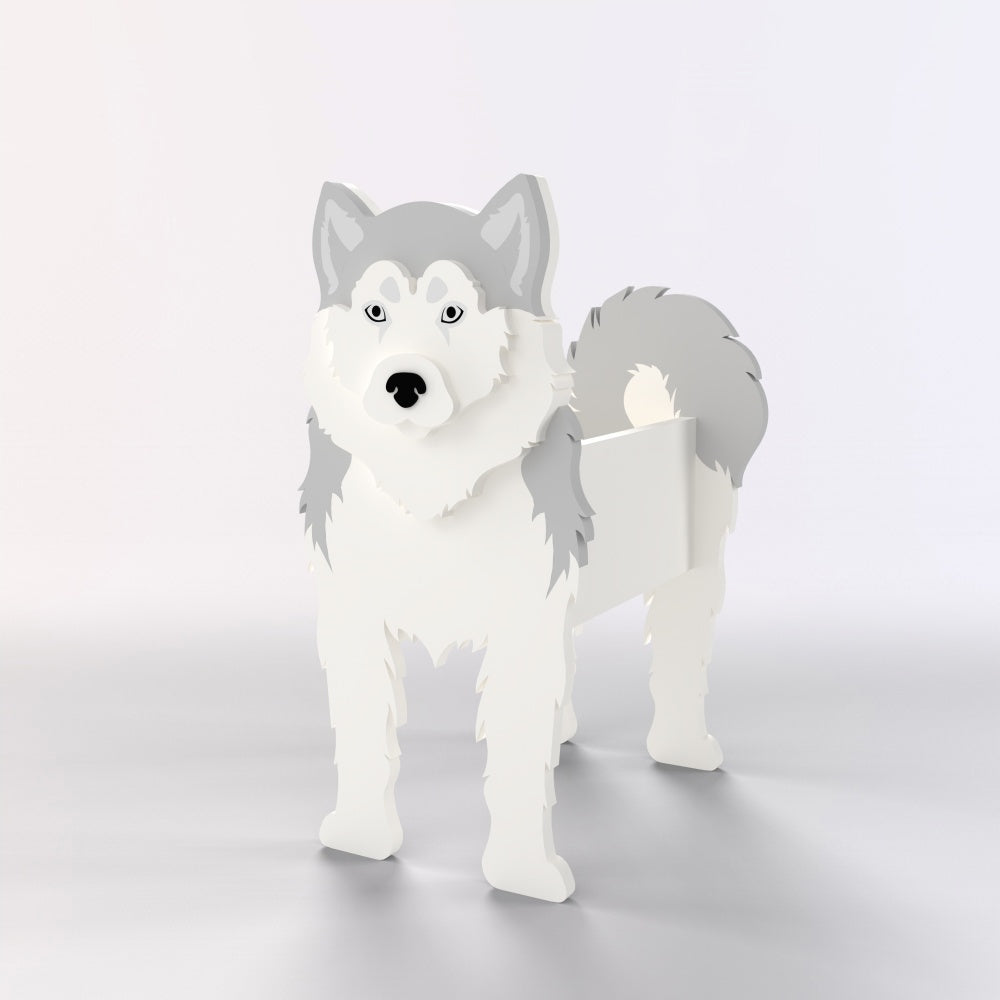 Full-body view of the Siberian Husky dog planter