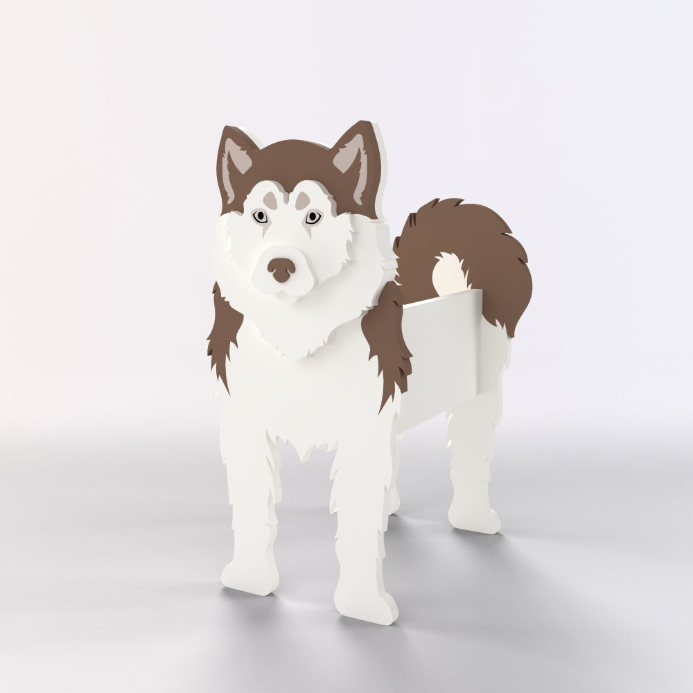 Full-body view of the Siberian Husky dog planter