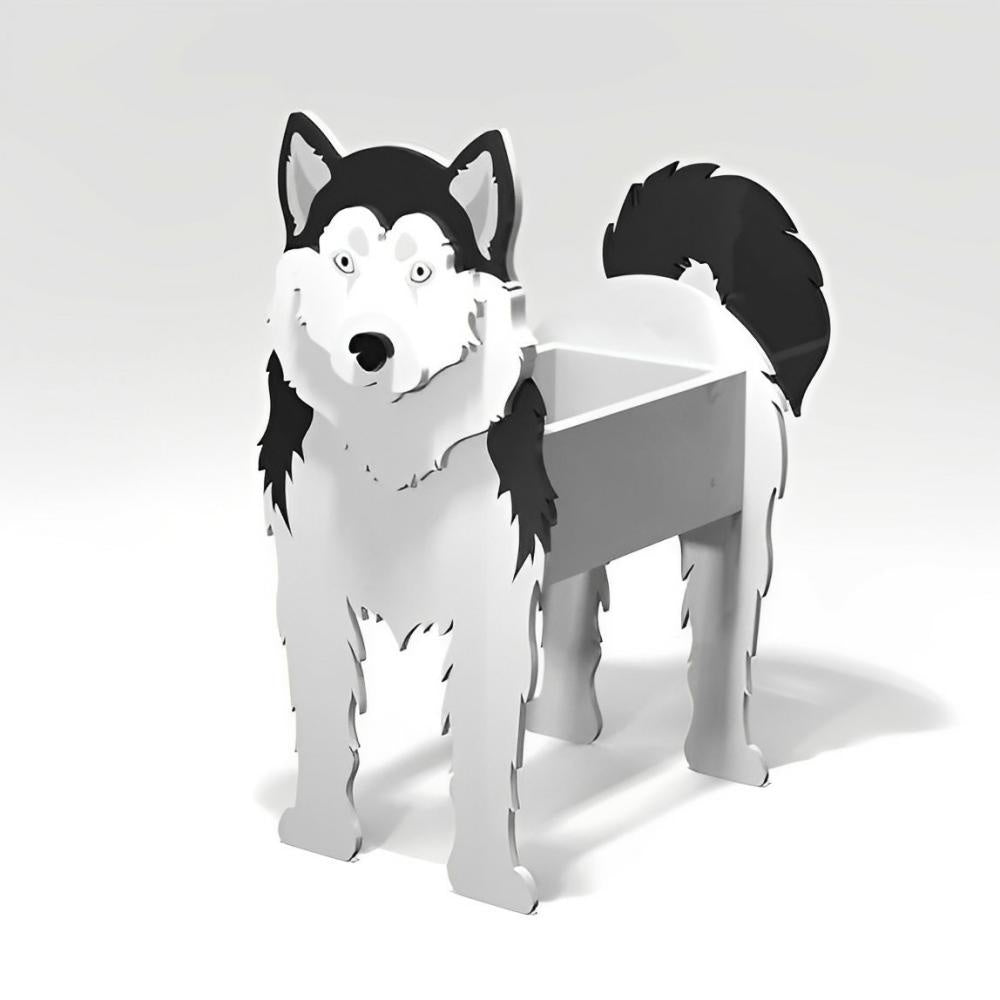 Full-body view of the Siberian Husky dog planter
