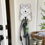 Wooden siberian husky dog wall hook key and leash holder for home entryway organizer