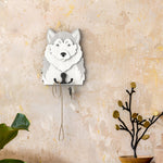 Wooden siberian husky dog wall hook key and leash holder for home entryway organizer