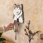 Wooden siberian husky dog wall hook key and leash holder for home entryway organizer