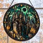 Skeleton King Halloween stained glass suncatcher window hanging, suitable for home and garden decoration