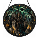 Skeleton King Halloween stained glass suncatcher window hanging, suitable for home and garden decoration