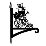 Snowman metal hanging basket bracket mounted on outdoor wall for plant decoration