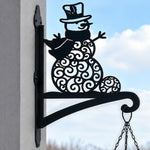 Snowman metal hanging basket bracket mounted on outdoor wall for plant decoration