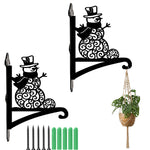 Snowman metal hanging basket bracket mounted on outdoor wall for plant decoration