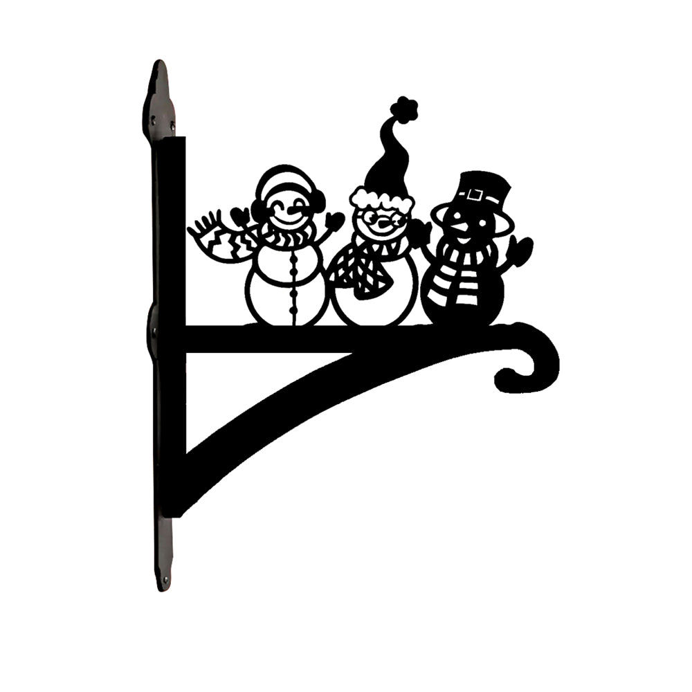 Snowmen metal hanging basket bracket mounted on outdoor wall for plant decoration