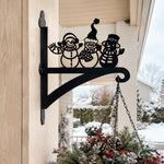 Snowmen metal hanging basket bracket mounted on outdoor wall for plant decoration