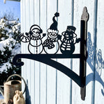 Snowmen metal hanging basket bracket mounted on outdoor wall for plant decoration