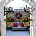 Snowmen metal hanging basket bracket mounted on outdoor wall for plant decoration