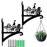 Snowmen metal hanging basket bracket mounted on outdoor wall for plant decoration