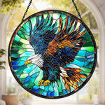 Soaring bald eagle stained glass suncatcher window hanging, suitable for home and garden decoration