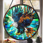 Soaring bald eagle stained glass suncatcher window hanging, suitable for home and garden decoration