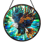 Soaring bald eagle stained glass suncatcher window hanging, suitable for home and garden decoration