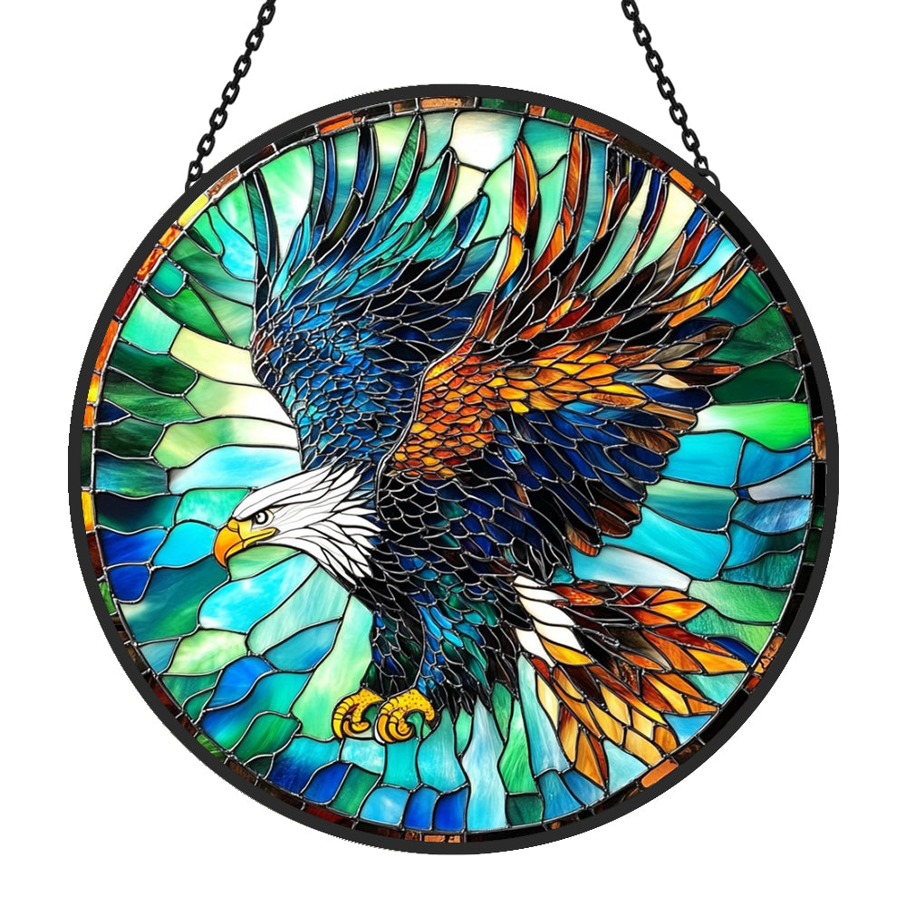 Soaring bald eagle stained glass suncatcher window hanging, suitable for home and garden decoration
