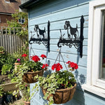 Soft coated wheaten terrier metal hanging basket bracket mounted on outdoor wall for plant decoration