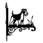 Soft coated wheaten terrier metal hanging basket bracket mounted on outdoor wall for plant decoration