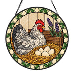 Speckled hen and eggs stained glass suncatcher window hanging, suitable for home and garden decoration